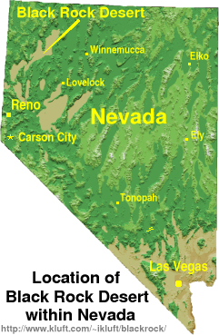 A map of Nevada with Black Rock Desert highlighted